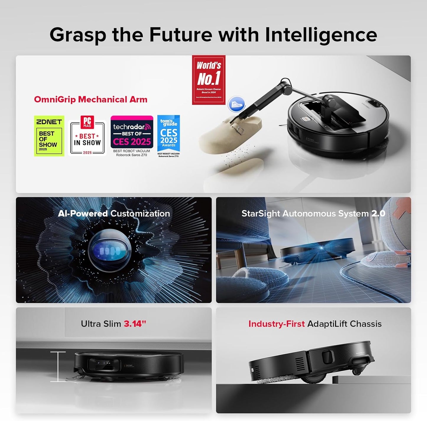 Servio Saros Z70 Robot Vacuum and Mop with OmniGrip robotic Arm